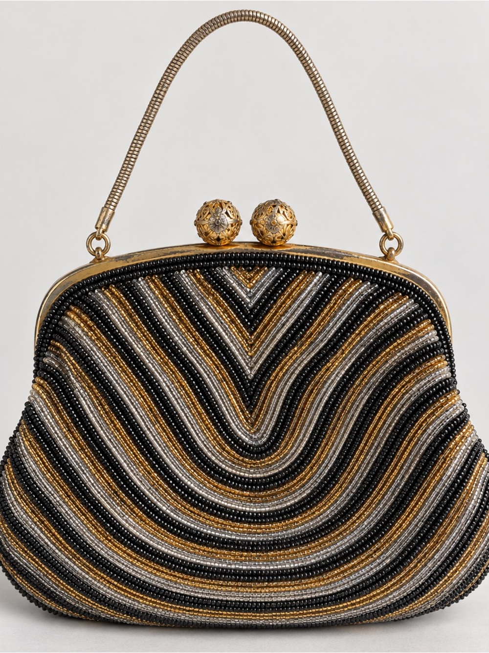 Vintage Walborg Beaded Evening Bag Black Gold Silver Hong Kong